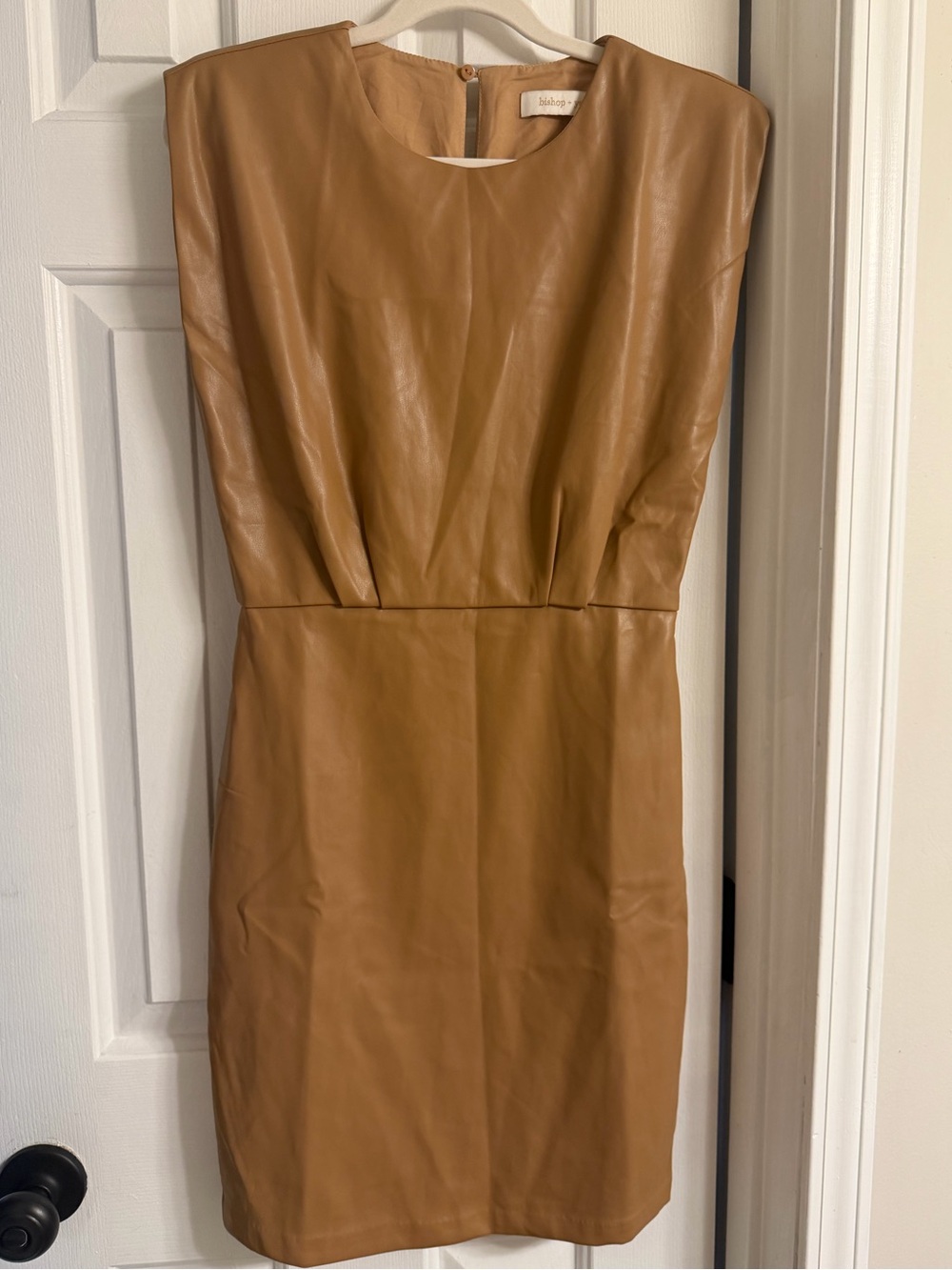 Anthropologie bishop + young Camel Sleeveless Faux Leather Mini Dress